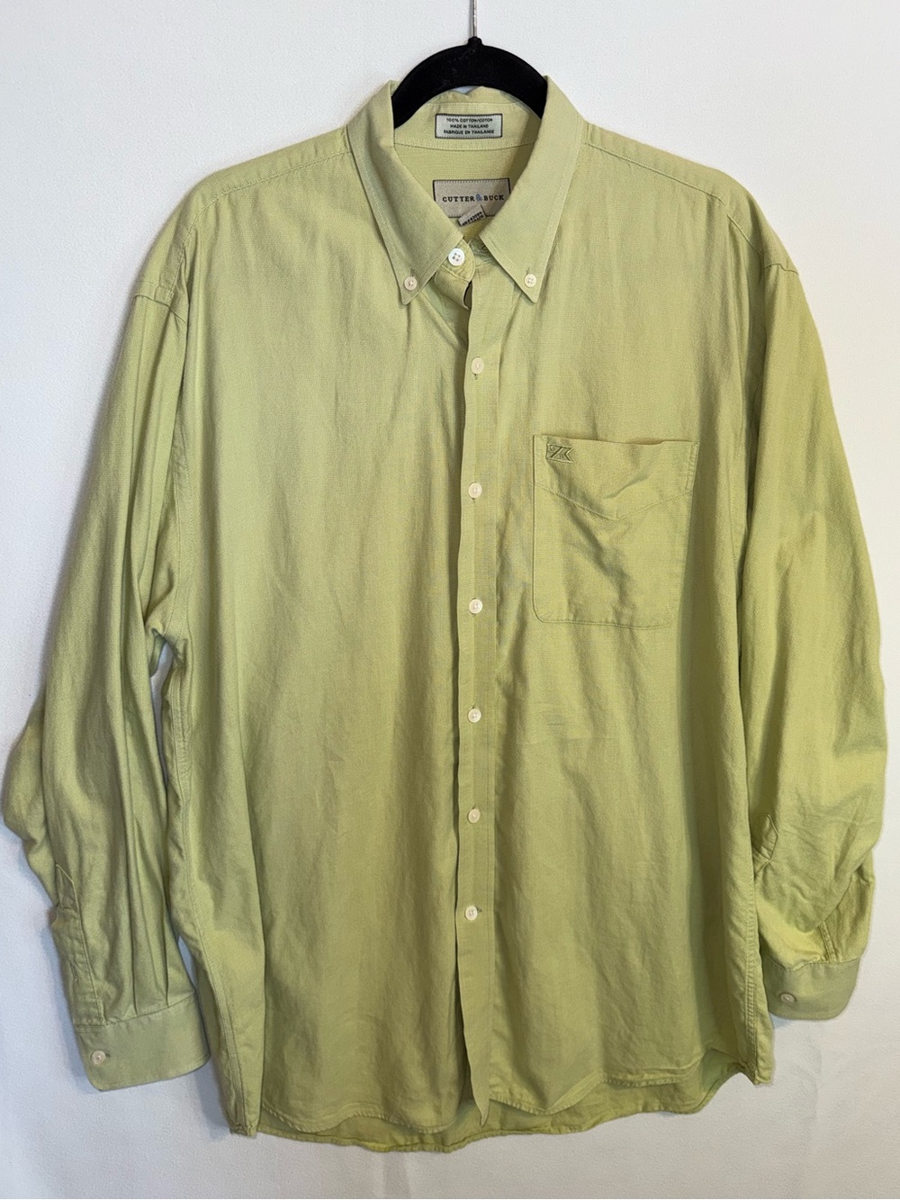 Cutter & Buck Men's Button-Down Shirt in Pale Green Large Cotton Chest Pocket